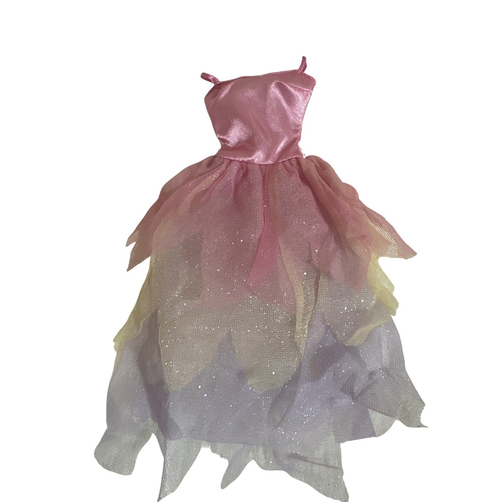 Vintage Genuine Barbie‎ Fairy Dress Pink Ombre Glitter Tulle Gown Doll Clothes